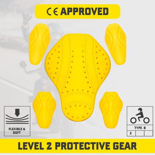 5 Piece CE Level 2 Approved Shoulder Elbow Back Motorcycle Armor Set for Motorcycle Jacket