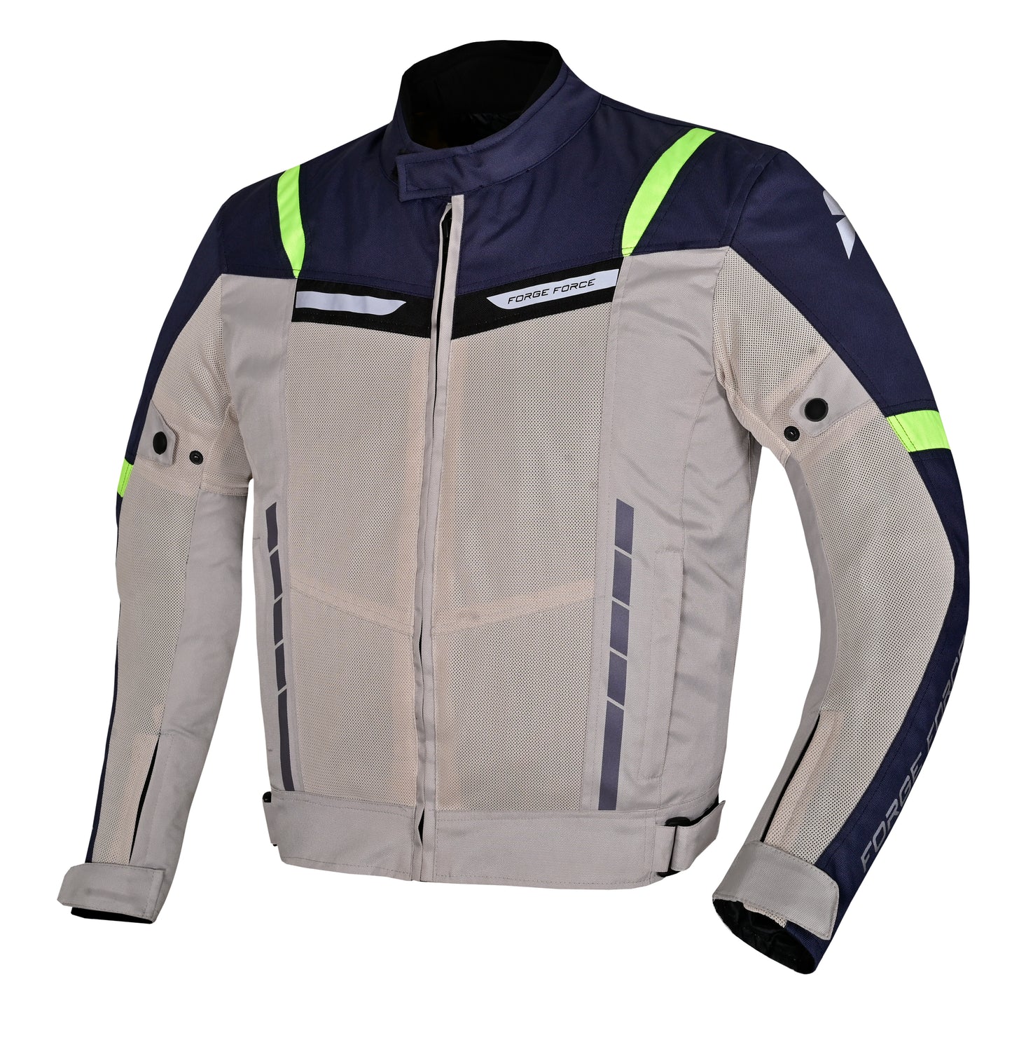 AeroFlow Mesh Summer Motorcycle Jacket | Silver, Deep Blue & Neon Yellow