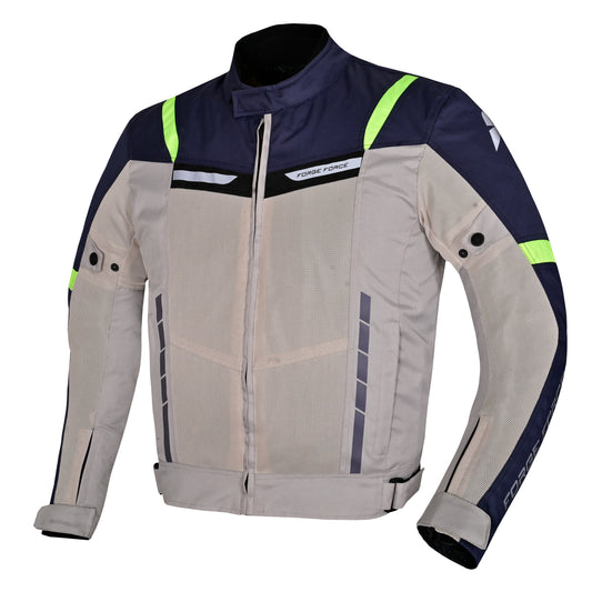 AeroFlow Mesh Summer Motorcycle Jacket | Silver, Deep Blue & Neon Yellow