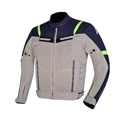 AeroFlow Mesh Summer Motorcycle Jacket | Silver, Deep Blue & Neon Yellow