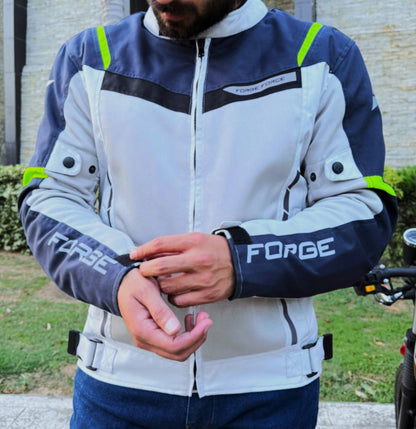 AeroFlow Mesh Summer Motorcycle Jacket | Silver, Deep Blue & Neon Yellow