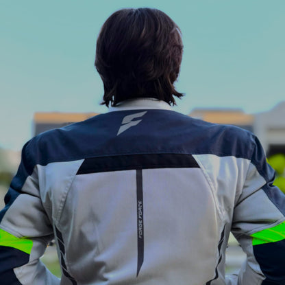 AeroFlow Mesh Summer Motorcycle Jacket | Silver, Deep Blue & Neon Yellow